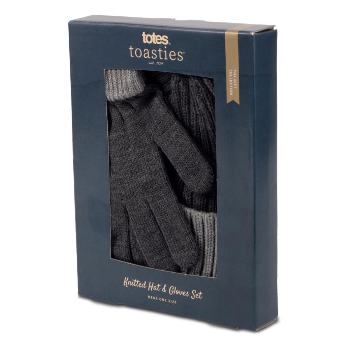 totes toasties® Mens Chunky Knitted Hat & Gloves Gift Set Charcoal Extra Image 3